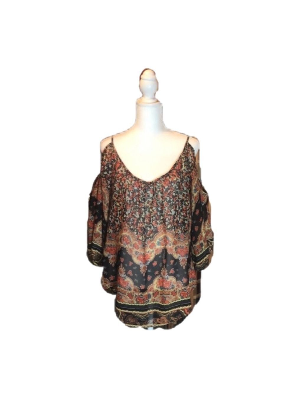 𝅺2B BEBE Sheer Floral Print Bare Shoulder Top XS